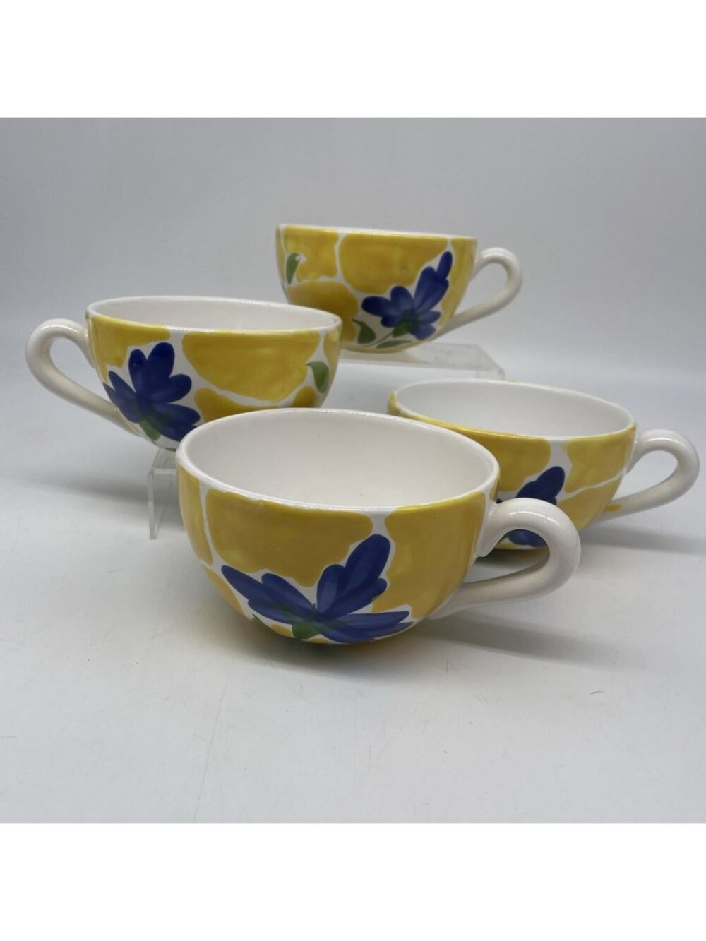 Dansk St Tropez Portugal Jumbo Mug Set Of 4 Yellow Blue Floral Flowers READ